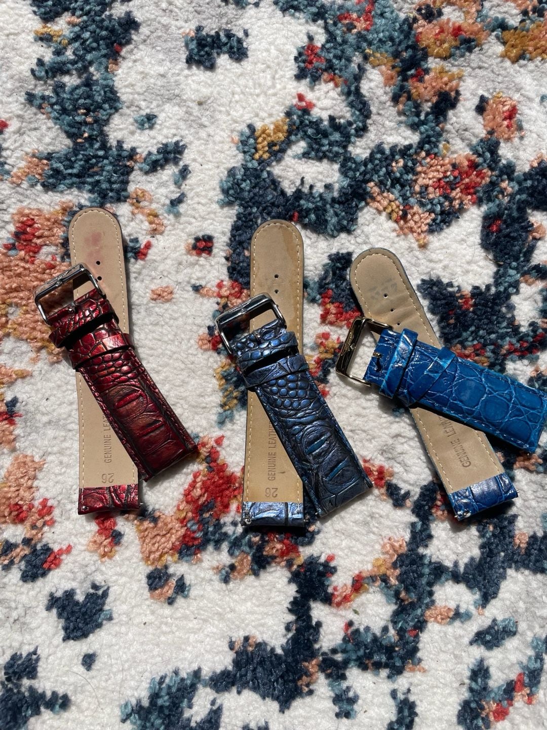 Lot Of 3 Invicta 26mm Genuine Leather Crocodile Embossed Watch Straps